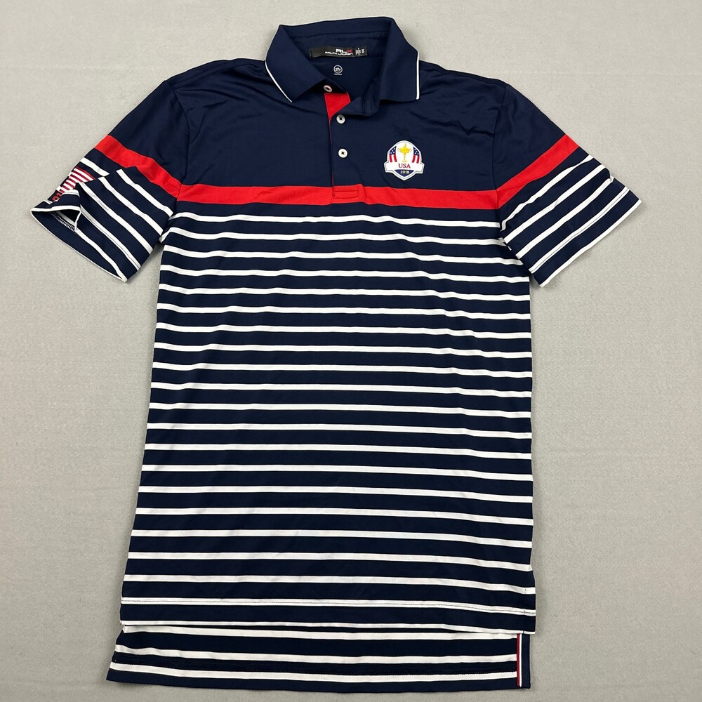 RLX Ralph Lauren Polo Shirt Men XS Blue Striped Golf 2018 Ryder Cup Golf
